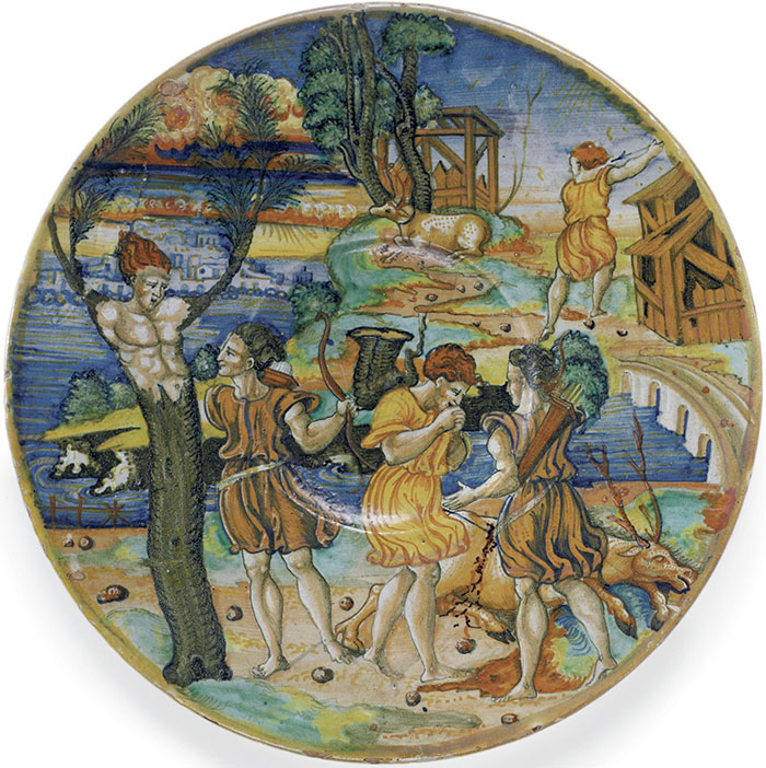 Giorgio Andreoli, Dish 1525-30, Lustred tin-glazed earthenware, private collection