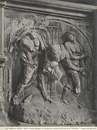 Jacopo della Quercia. Cacciata di Adamo ed Eva dal paradiso terrestre. 1408-1419, 
Spedale di S. Maria della Scala, Siena 