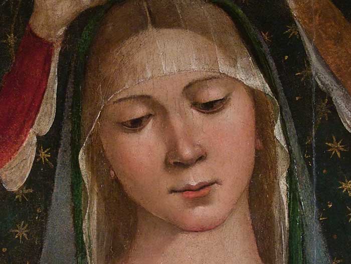 Museo diocesano d'Arte Sacra di Pienza | Luca Signorelli, Madonna della Misericordia tra San Sebastiano e San Bernardino, (1490 ca.)