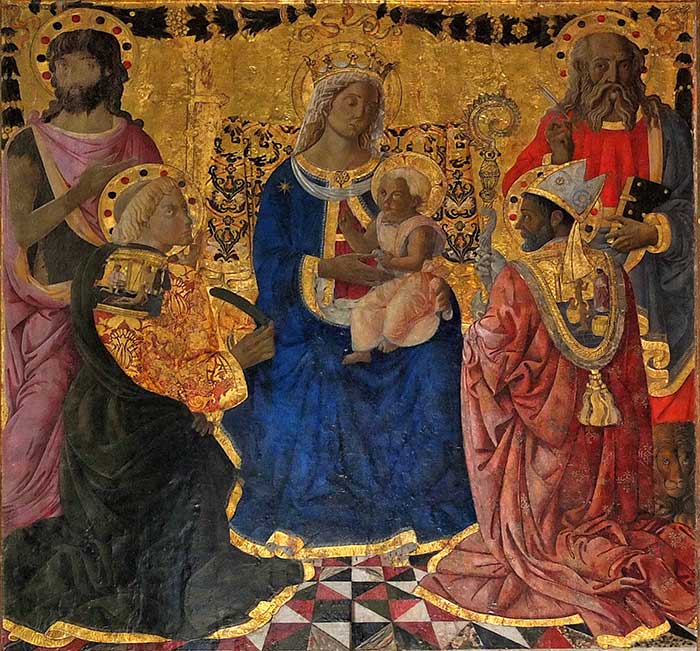 Pier Francesco Fiorentino, Madonna col Bambino e i santi Giovanni Battista, Lorenzo, Marco e Nicola, (XV secolo)
