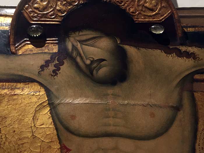 Rinaldi da Siena, Crocifisso (dettaglio), 1276-1280 circa, tempera e oro su tavola, San Gimignano, Museo civico, dal convento di San Girolamo

